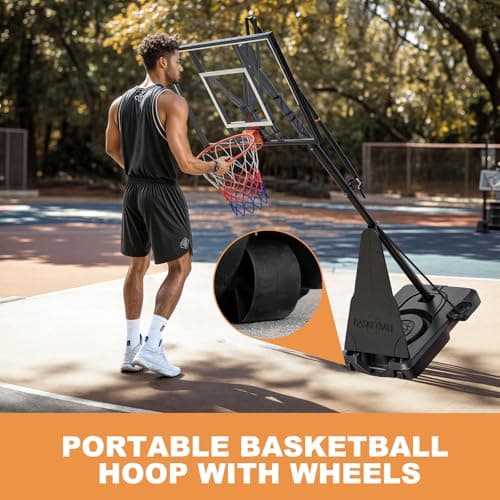 Lotfun Basketball Hoop Outdoor 44 Inch Shatterproof PC Backboard, 18" Rim, Portable Basketball Goal with Crank Adjustment & Wheels, for Teens & Adults to Enjoy Comfortable Indoor & Outdoor Basketball - Thumbnail 6