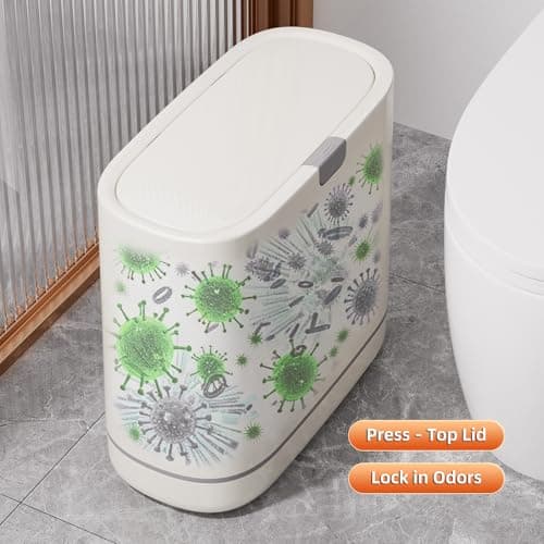 LavStow Bathroom Trash Can with Lid, 2.6 Gallon Slim Garbage Can with Inner Bucket, Press Top Bin, Plastic Narrow Wastebasket for Kitchen, Home, Office, Bedroom, Living Room - Thumbnail 3