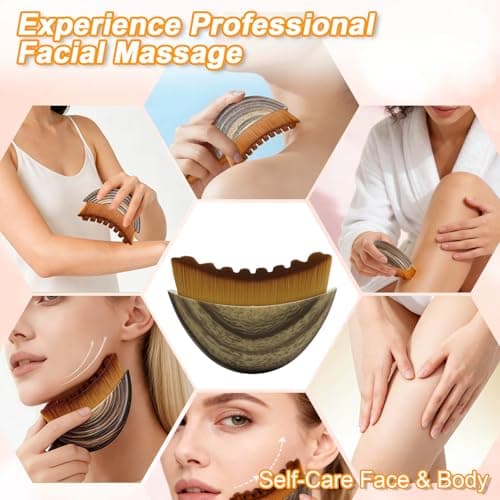 Lymphatic Contour Face Brush 2 Pack, Lymphatic Face Brush, Ergonomic Facial Cleansing Brush Fit Skin Precisely for Chin Jawline Sculpting, Relieve Fatigue, Portable Gua Sha Alternative (Brown-1) - Thumbnail 5