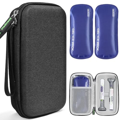 Portable Insulated Cooler Travel Case Fits 2 Zepbound or Mounjaro Injector Pens, Tirzepatide Travel Case TSA Approved with 2PCS Reusable Ice Packs, EVA Medicine Organizer for Daily Use (Black,Big)