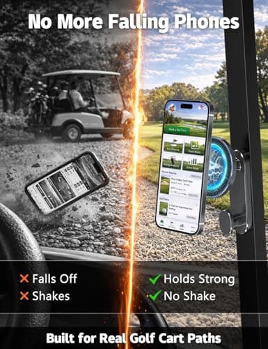 NOVRIDO Golf Cart Phone Holder Magnetic Mount, Golf Cart Accessories for Men, MagSafe Magnetic Phone Holder with Bottom Hook, Adjustable Golf Cart Phone Mount, Ring Included - Thumbnail 3