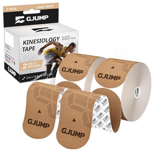 GJUMP Kinesiology Tape, 40 Count Precut Strips 2 Rolls, Original Cotton Elastic Athletic Tape for Muscle Strain Relief & Joint Support, Waterproof & Breathable Sports Tape