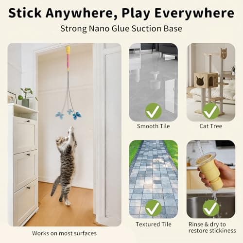 JoyBruko Interactive Cat Toys for Indoor Cats, Automatic Cat Wand Toy Enrichment for Bored Kitten, Spin Butterfly with Self-Holding Suction Base, Rechargeable Electric Moving Feather Stimulating Toy - Thumbnail 5