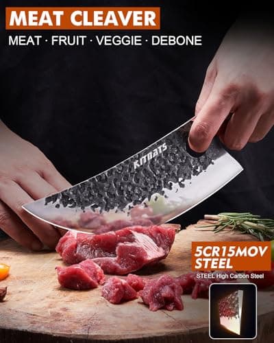3PCS Hand Forged Butcher Knifes Set Razor Sharp Serbian Chef Knife Meat Cleaver Boning Knife Kitchen Set for Meat Cutting Cooking BBQ Gift for Men Women - Thumbnail 5