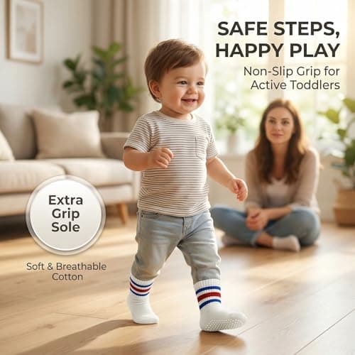 BISOUSOX Baby Boy Socks 0-6-12 Months, Toddler Socks 3T-4T-5T Grippy Non Slip Sock with Grips for Babies Newborn Infant - Thumbnail 5