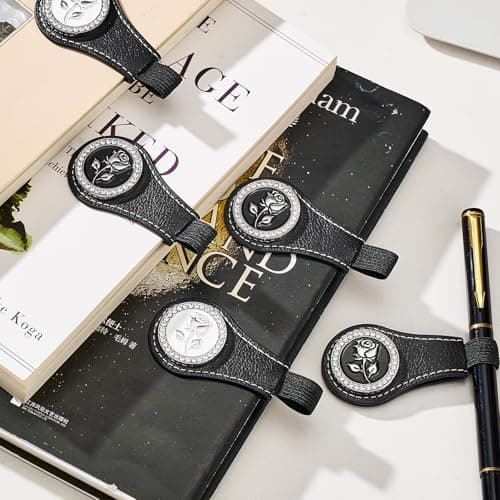 2Pcs Magnetic Leather Bookmarks with Gift Box Magnetic Pen Holder Book Marks Clip Gift for Book Lover Readers Cute Bookmark for Women, Black - Thumbnail 4