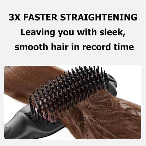 LANDOT Hair Straightener Brush for Frizz-Free & Smooth Results – Ionic Ceramic Straightening Brush with 12 Temp Settings(250-450°F),Idea for Medium Length Hair,Dual Voltage & Fast Heating for Home Use - Thumbnail 5