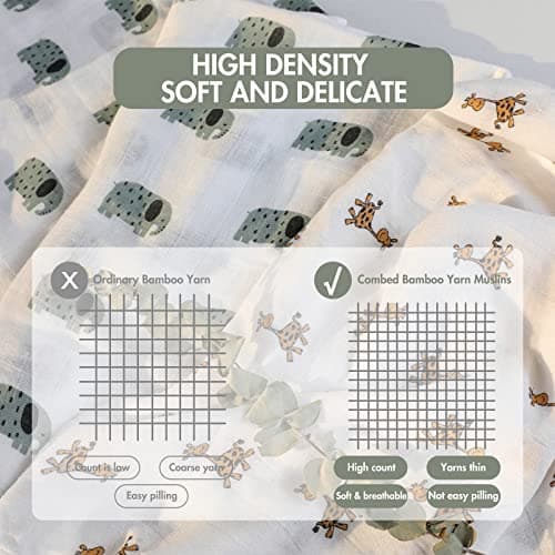 GLLQUEN BABY Receiving Blanket Boy Cotton Muslin Swaddle Blankets Girl Newborn Squares Breathable & Soft Thin Baby Blankets Cloths Double Absorbent Infant Swaddling Wrap - 6 Pack (Giraffe) - Thumbnail 3