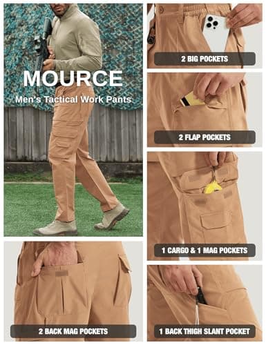 MOURCE Mens Cargo Pants - Waterproof Work Tactical Pants for Men Lightweight Quick Dry, Khaki 32L - Thumbnail 5