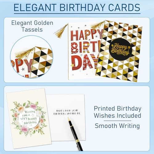 14 Pack 3D Handmade Birthday Cards Bulk with Envelopes, Unique Greeting Cards for Women & Men, 4.7×6.8 Inch, Gold Foil, Glitter, Happy Birthday Cards with Printed Messages – For Friends, Family, Coworkers - Thumbnail 4