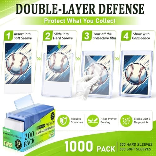 RCPLAGA 1000 Pack Card Sleeves Hard Plastic Rigid Baseball Card Holder - Thumbnail 6
