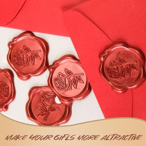 Pilloze 25 Pcs Wax Seal Stickers - Red Rose Envelope Stickers, Self- Adhesive Rose Wax Seals Perfect for Envelope, Easy to Use with Good Adhesion Invitation Seals - Thumbnail 6