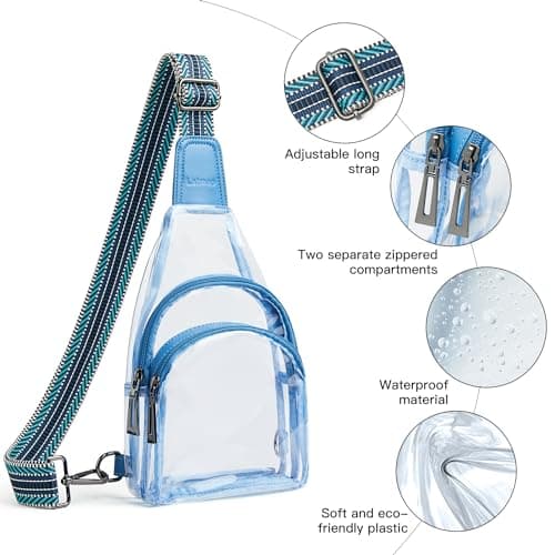 LATMAP Clear bags Stadium Approved Crossbody Fanny Pack Sling Bag Backpack Purses for Women Men for stadium events Unisex Blue - Thumbnail 5