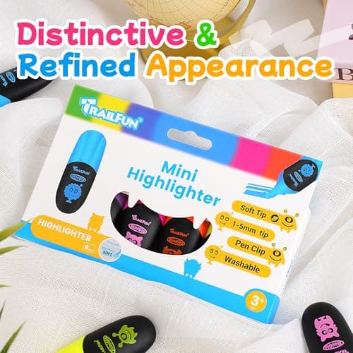 trailfun Pastel Highlighters Assorted Colors, Soft Chisel Tip Highlighter Marker Pens Smooth Writing No Bleed, Cute Markers Monster Design for Journaling Drawing, 6 Count– Back to School Supplies - Thumbnail 2