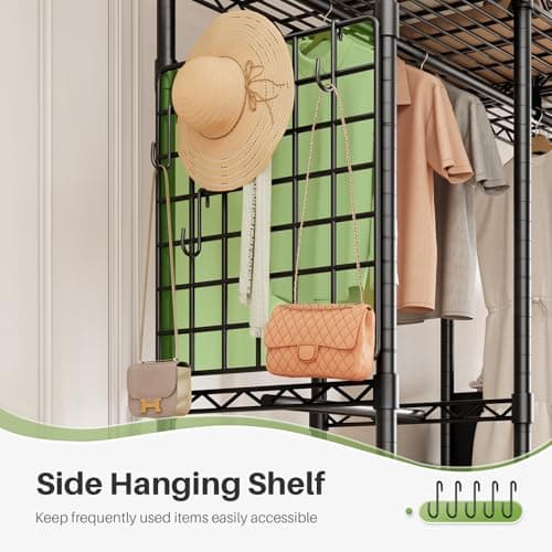 HOKEEPER Clothes Rack Heavy Duty Clothing Rack for Hanging Clothes Loads 1200LBS, Portable Closets Adjustable Garment Rack with Detachable Drawers, Side Mesh Board and Hooks 46.3"Wx16.9"Dx76.2"H Black - Thumbnail 3