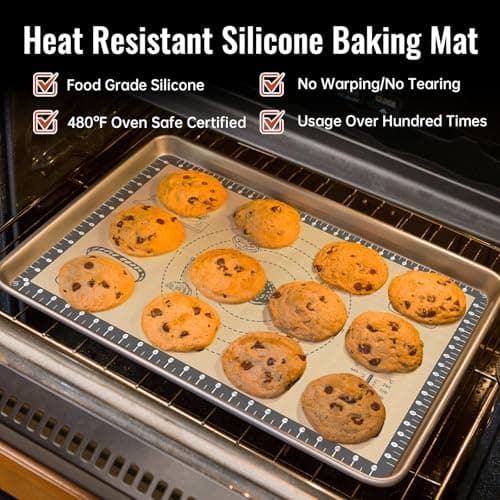 Silicone Baking Mat with 10 Quick Recipes, Extra Thick Silicone Mats for Baking, Non Stick Pastry Mat,Reusable kneading Dough Rolling Mat for Cookie, Macaron, Bread, Pizza-Tutorial Video Included - Thumbnail 6
