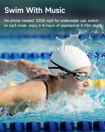 Swimming Headphones, Bone Conduction Headphones, Built-in MP3 Player with 32GB Memory, 10H Playtime, Bluetooth 6.0, IP68 Waterproof Open Ear Headphones for Swimming Underwater, Running, Surfing - Thumbnail 2