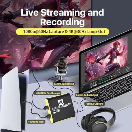 SUDTREEV HDMI Capture Card for Nintendo Switch 2, 1080P 60FPS, Yellow - Thumbnail 3