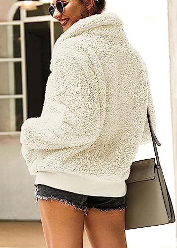 KIRUNDO Winter Clothing for Women Sherpa Pullover Fleece Zip Sweatshirt 2026 Fall Fashion Fuzzy Faux Shearling Warm Outwear(X-Large, Beige) - Thumbnail 5