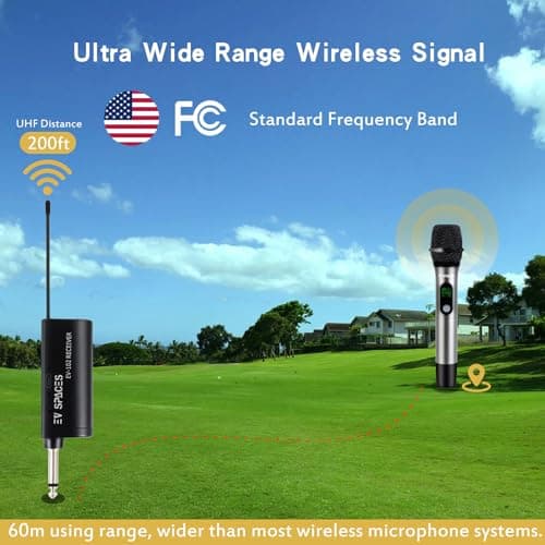 Rechargeable Wireless Microphone System - Dual UHF Metal Handheld Mics for Karaoke, Weddings, Parties, Speeches - Long Range (200ft), Cordless Dynamic Mic Kit, Plug and Play (Single Microphone Set) - Thumbnail 5
