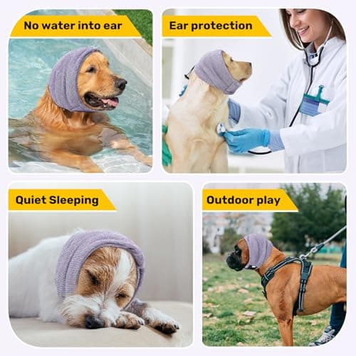 Ear Cover Wraps for Dogs Bath Grooming Drying Swimming, Dog Ear Muffs Noise Protection Winter,Adjustable Dog Calming Hoodie for Hematoma Anxiety Firework Thunder Warm Sleeping Shower Cap (LP) - Thumbnail 3