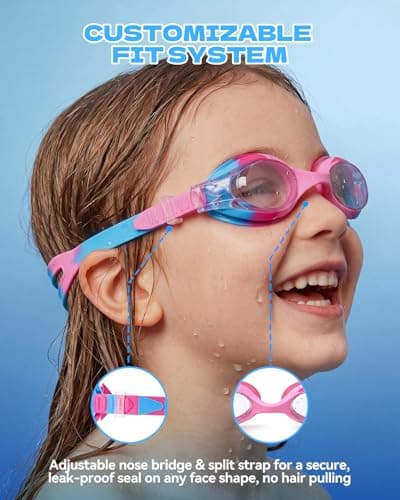 Aegend Swim Goggles for Kids Age 3-8 Anti-Fog Clear Vision Full Protection Goggles Perfect for Toddler Swimming (Blue & Pink-2 Pack) - Thumbnail 4