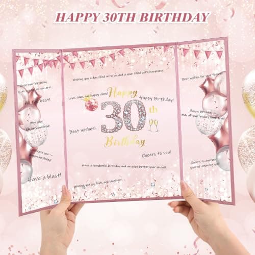WSICSE 30th Birthday Party Decorations, Rose Gold Happy 30th Birthday Card, Large 30th Birthday Signature Guestbook for Him Her Birthday Party Decor Gifts - Thumbnail 3