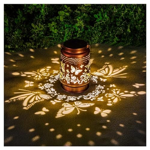 Solar Lanterns Outdoor Waterproof Butterfly Garden Decor Birthday Gifts for Women Mom Grandma, Hanging Solar Lights Metal Lantern Decoration Outside for Yard, Patio, Backyard, Porch - Image 1