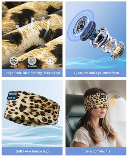LOVE EYE Sleep Headphones Wireless Headband Headphones Bluetooth 5.4 for Side Sleeper Bluetooth Headband Earphones for Sports for tech Gadgets Gifts(LeopardPrint) - Thumbnail 6