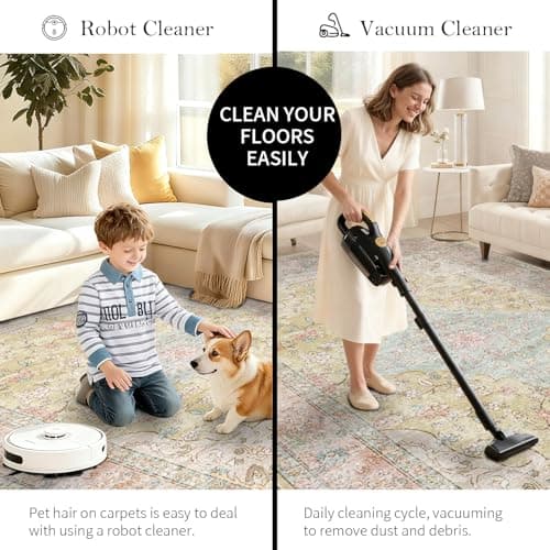 OHWPEAT 4x6 Area Rugs for Living Room, Bedroom, Small Washable Orange Rugs, Entryway Non Slip Rug, Neutral Floral Vintage Boho Soft Indoor Carpet for Nursery, Bathroom, Office - Thumbnail 6