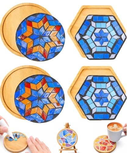 GHAHILI 4 Sets DIY Mosaic Kits for Adults Glass Mosaic Tiles for Crafts with Wooden Coasters for Women Mixed Color Mosaic Art Kit Craft Coaster Project Handmade Making Kit for Home Decor Gifts - Image 1