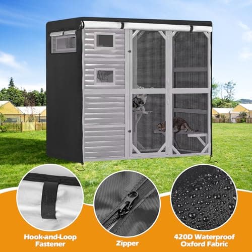 Colewin Catio Cover,79" L x 37" W x 70" H Cover for Catio Outdoor Cat Enclosure Waterproof, 420D Cat Cage Covers for Aivituvin Cats Catios, Outdoor Cats Enclosure Covers(Black)(Catios Not Included) - Thumbnail 4