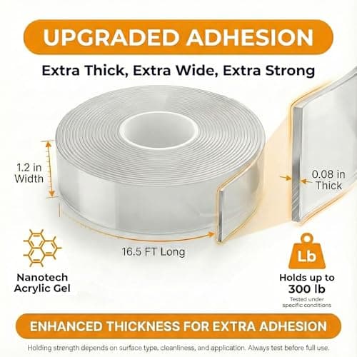 Bekhic® Double Sided Tape Heavy Duty(Extra Large 16.5FT), Clear Mounting Tape Nano Double Sided Adhesive Tape,Picture Hanging Adhesive Strips Poster Tape - Thumbnail 2