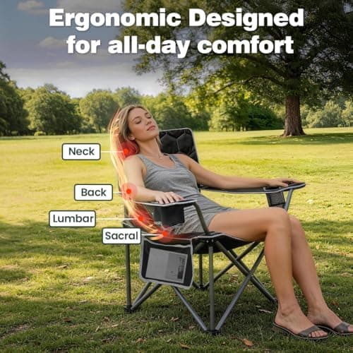SUNNYFEEL Camping Chairs for Adults, Padded Oversized Camping Chair Heavy Duty 500LBS, Portable Lawn Chair with Cup Holder, Side Pocket&Bag for Outdoor Camping/Beach/Picnic/Fishing, Black 2 Pack - Thumbnail 3