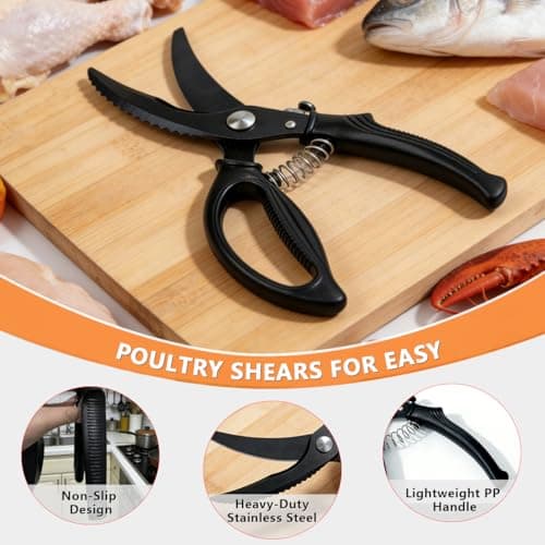 Kitchen Poultry Shears Heavy Duty, Stainless Steel Kitchen Meat Cutting Scissors for Food with Non-Slip Handle & Safety Lock, All Purpose Cooking Aid Scissors for Chicken, Bone, Turkey, Fish - Thumbnail 5