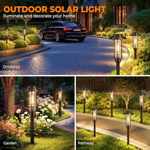 Ahaorigin 6 Pack Solar Pathway Lights Outdoor, Upgraded Bright Solar Powered Garden Light Outside, Waterproof Outdoor Lighting for Landscape Lawn Patio Yard Path Driveway Walkway Decor, Warm White - Thumbnail 6