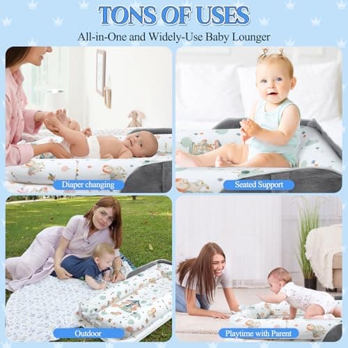 Baby Lounger for Newborn 0-24 Months, Portable Infant Lounger with Soft Breathable Cotton, Adjustable Size Lengthen Space Lightweight & Washable Essentials for Home (3. Carousel) - Thumbnail 6