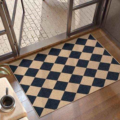 Lahome Colette Checkered Easy Jute Kitchen Rug, 2x3 Front Door Mat Non Slip Washable Neutral Area Rug, Farmhouse Diamond Non Shedding Low Pile Floor Carpet for Entryway Porch Doorway - Image 1