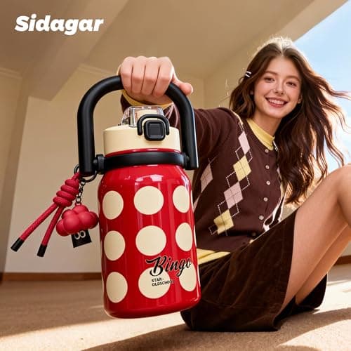 Sidagar 32 oz Insulated Water Bottle for Women with Straw & Handle, 316L Medical Grade Stainless Steel Vacuum Tumbler, Leakproof Aesthetic Fashion Gift for Her, Mom, Beach Vacation Essentials, RoseRed - Thumbnail 4