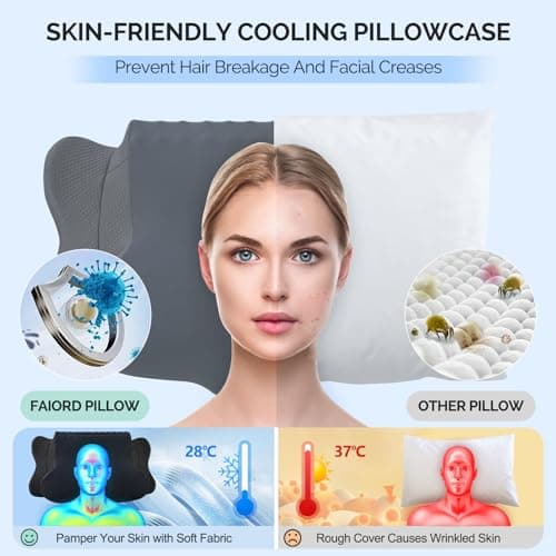 Cervical Pillow for Neck Pain Relief - Cooling Ergonomic Dual-Sided Orthopedic Neck Pillow with Ice Silk Pillowcase, Breathable Memory Foam Contour Pillow for Side, Back, Stomach Sleepers,All Black - Thumbnail 4