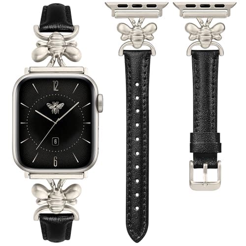 Wearlizer Slim Leather Band Compatible with Apple Watch Bands for Women 40/38/41/42mm, Top Genuine Leather Elegant Strap with Stylish Metal Design for iWatch Series 11 10 9 8 SE 7 6 5 SE 4 3 2 1 - Image 1