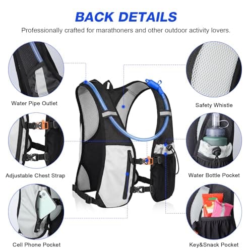 KUYOU Running Vest with 2L Water Bladder, Lightweight Hydration Backpack, Adjustable Reflective Water Backpack for Running Hiking Marathon Cycling, for Women & Men - Thumbnail 3