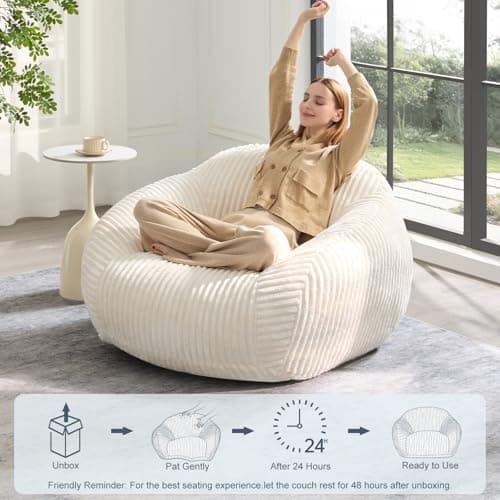 HUGHEAVEN Bean Bag Chair for Adults & Kids, Bean Bag with Armrests, Cozy Reading Chair with Back Support,Sofa for Bedroom, Living Room, Beige - Thumbnail 4