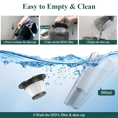 Minthouz Handheld Vacuum Cordless, Strong Suction Car Vacuum Cleaner with LED Light, Long Runtime Hand Vacuum Cordless Rechargeable, Hand Held Vac with Charging Base for Home/Car/Pet/Office - Thumbnail 6