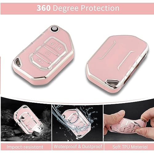Pangpai Pink Key Fob Cover for Jeep, Soft TPU Key Case Protection with Bling Keychain Fit for 2018-2022 Jeep Gladiator Wrangler Sahara Rubicon - Thumbnail 3