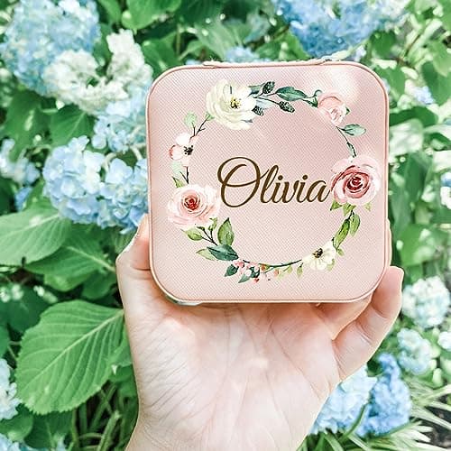 Yofair Personalized Jewelry Box Custom Leather Travel Jewelry Case Ring Box Bridesmaid Gifts Birthday Christmas Gifts for Women - Thumbnail 2