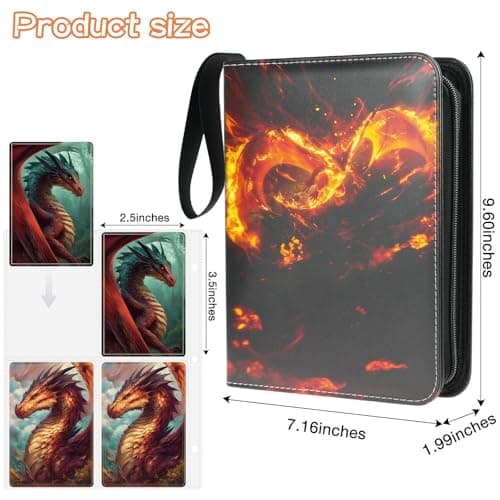 Trading Card Binder 4 Pocket, Fits 400 Cards with 50 Removable Sleeves, Portable TCG Album Folder for Standard Size Game Cards, Sports Card Holder Book for Collectors, Inferno Draco - Thumbnail 6