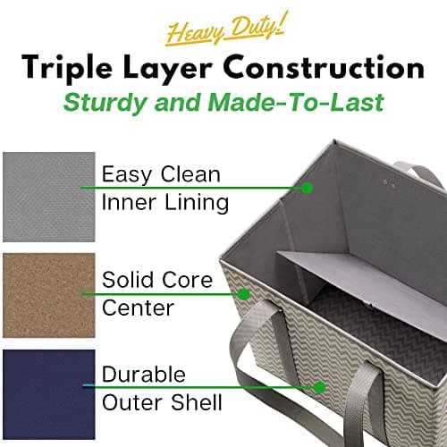Reusable Grocery Bags (3 Pack) – Heavy Duty Reusable Shopping Bags with Box Shape to Stand Up and Stay Open – Large Tote Bags with Long Handles & Reinforced Bottom – Foldable Utility Bag – Chevron - Thumbnail 4
