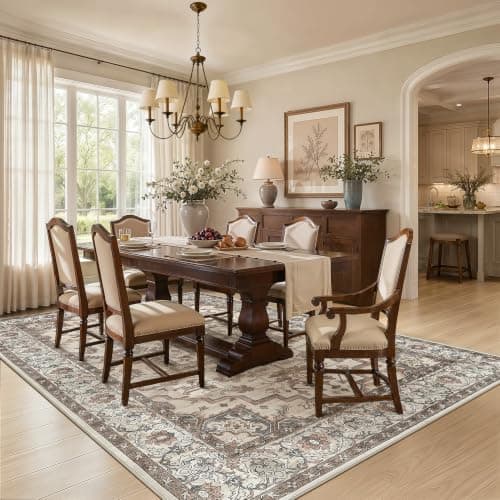 Jessibou 5x7 Area Rugs Living Room: Washable Vintage Rug Large Non-Slip Stain Resistant Ultra Soft Low Pile Pet Kids Friendly Carpets for Bedroom Dining Room Nursery Home Office Decor - Light Brown - Thumbnail 5