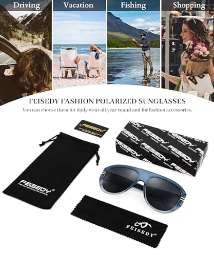 FEISEDY Retro Polarized Oversized Sunglasses for Men Women Trendy 70s Vintage Plastic Frame Sun Glasses B4150 - Thumbnail 6